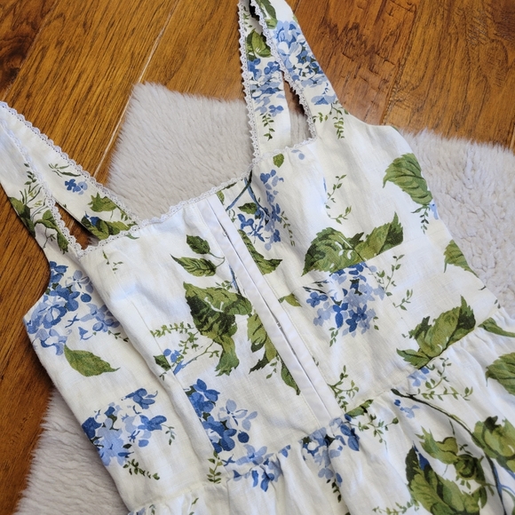 Reformation Tagliatelle Midi Dress Women's 10 Linen Smocked Floral White - Picture 5 of 15